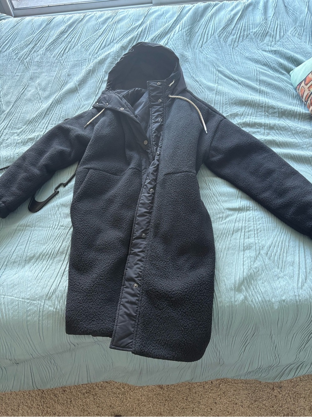 Vuori Black Hooded Teddy Jacket with Snap Buttons